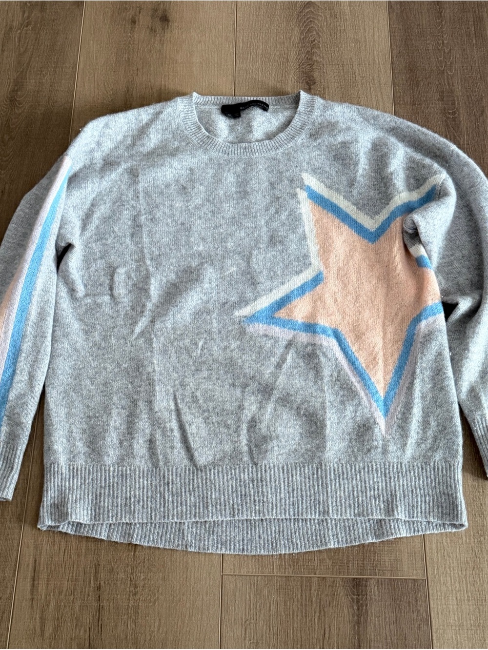 360 Cashmere Peach Star & Stripe Soft Grey Jumper Sweater Women M Luxury Soft - Picture 7 of 12
